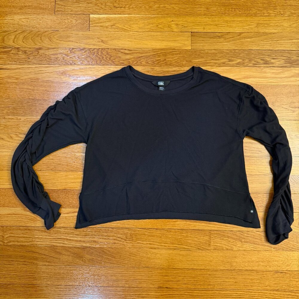 Athleta Girl Wander Waffle Ruched Top in Black - Girls Size XXL/16